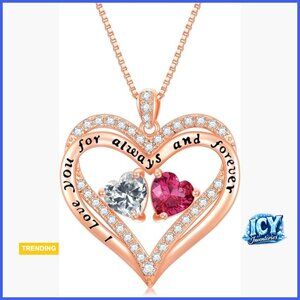 18k Rose Gold Plated Double Heart Pendant Necklace with Birthstones